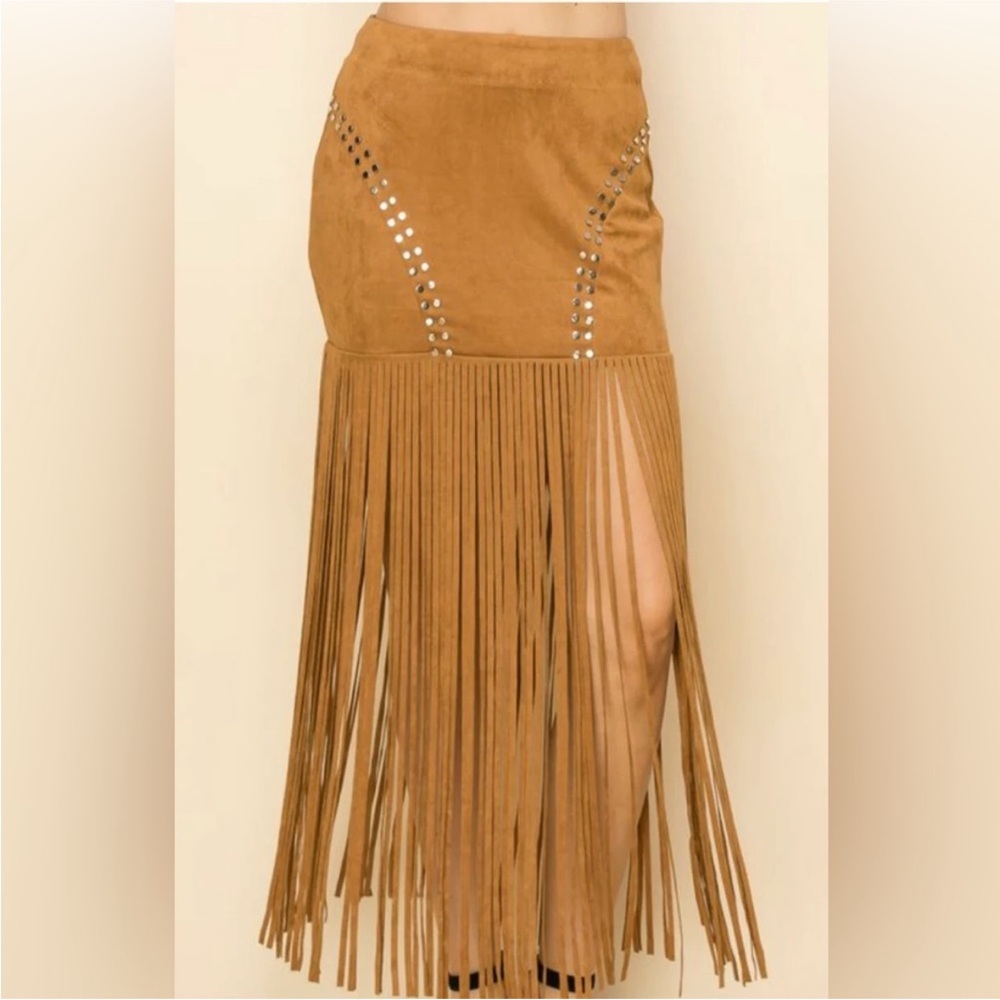 MICRO-SUEDE FRINGE SKIRT